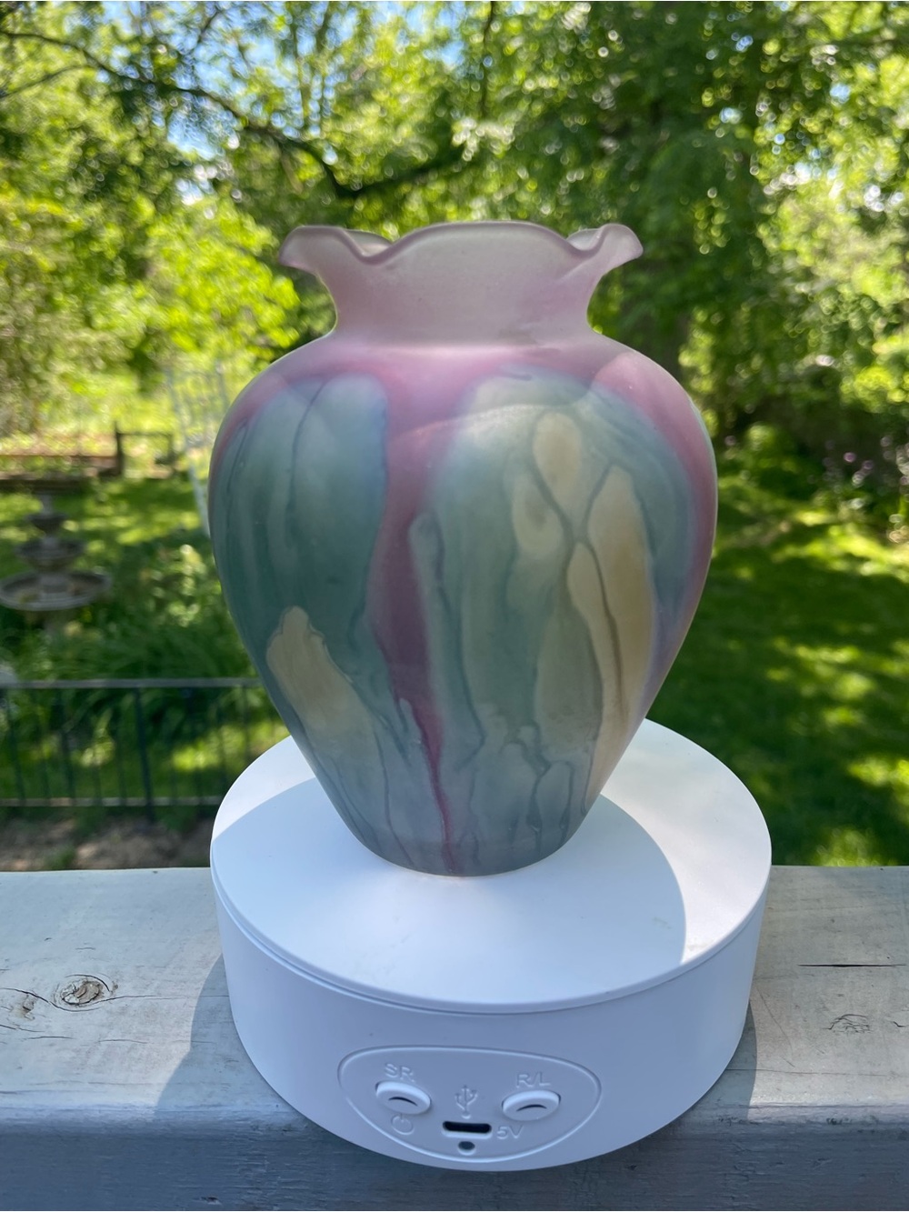 Vintage Rueven Satin Handpainted Art Glass Vase